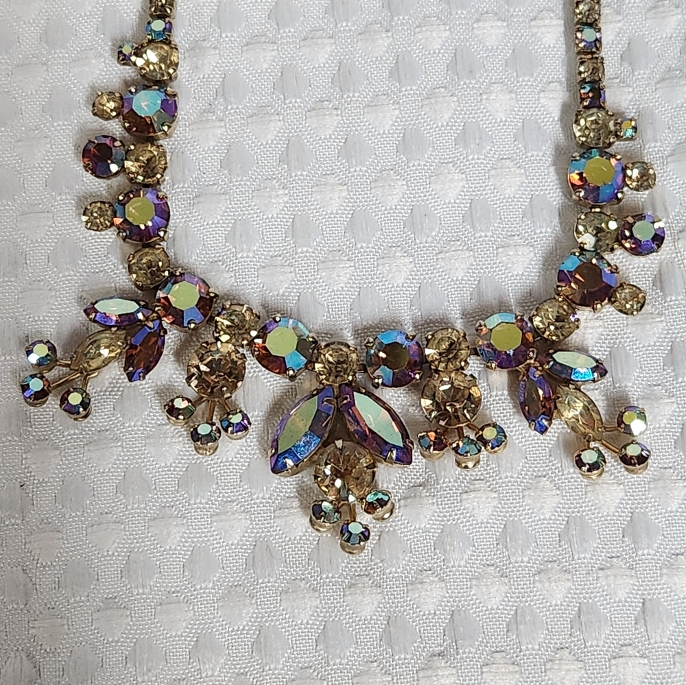 Sherman crystal necklace features blue, pink, purple, brown aurora borealis - Picture 2 of 11